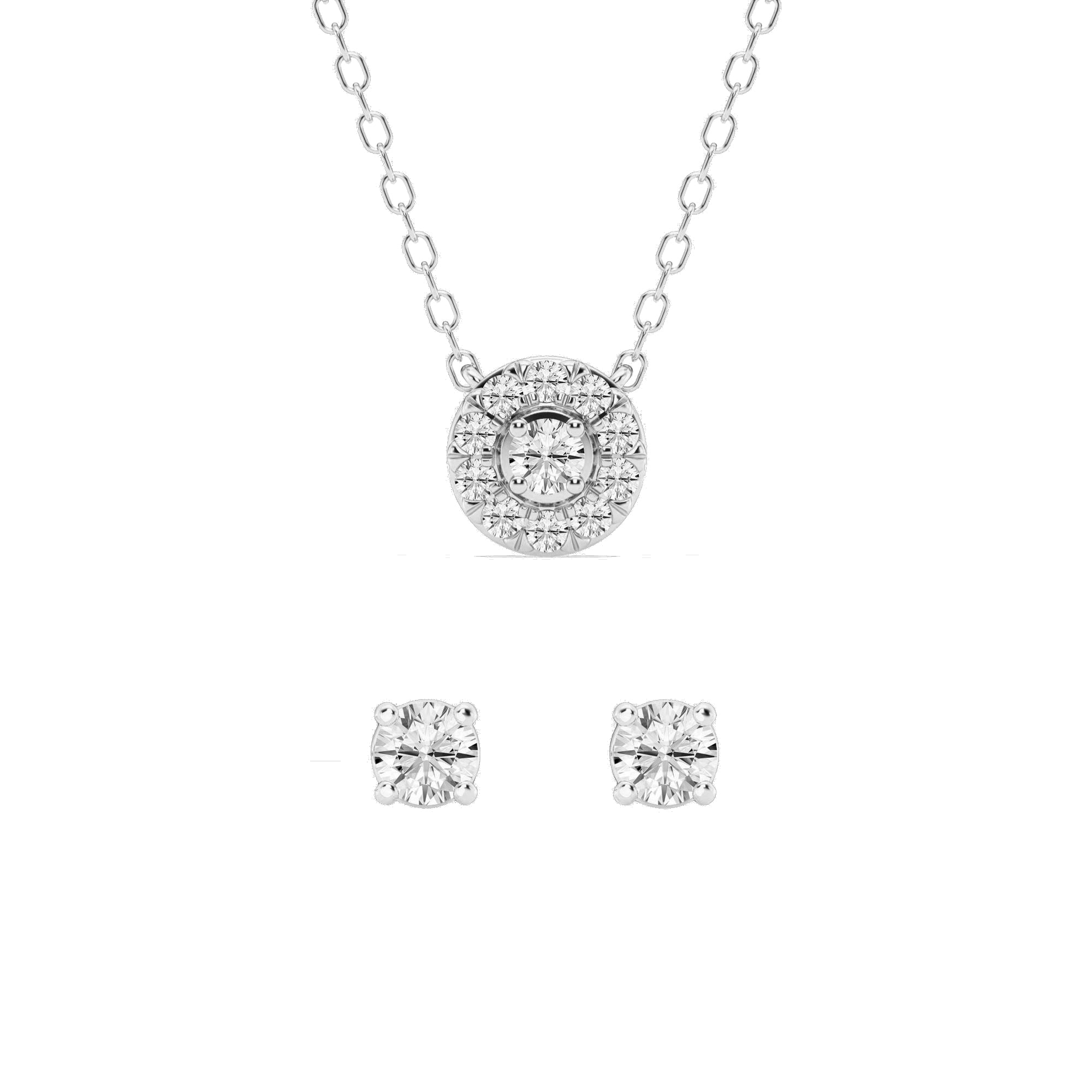 0.33 Carat Lab Grown Round Diamond Halo Necklace Set  | Ashley Stewart