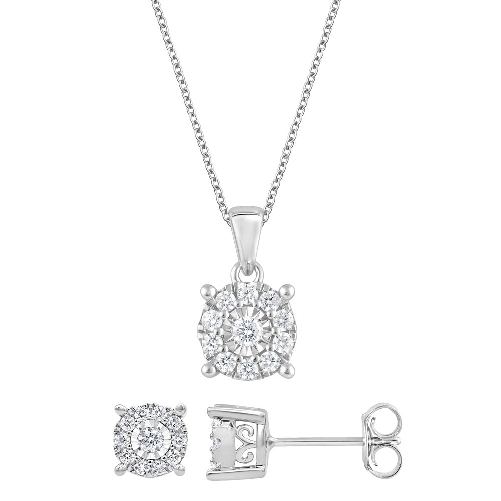 0.50 Carat Lab Grown Diamond Halo Necklace Set  | Ashley Stewart