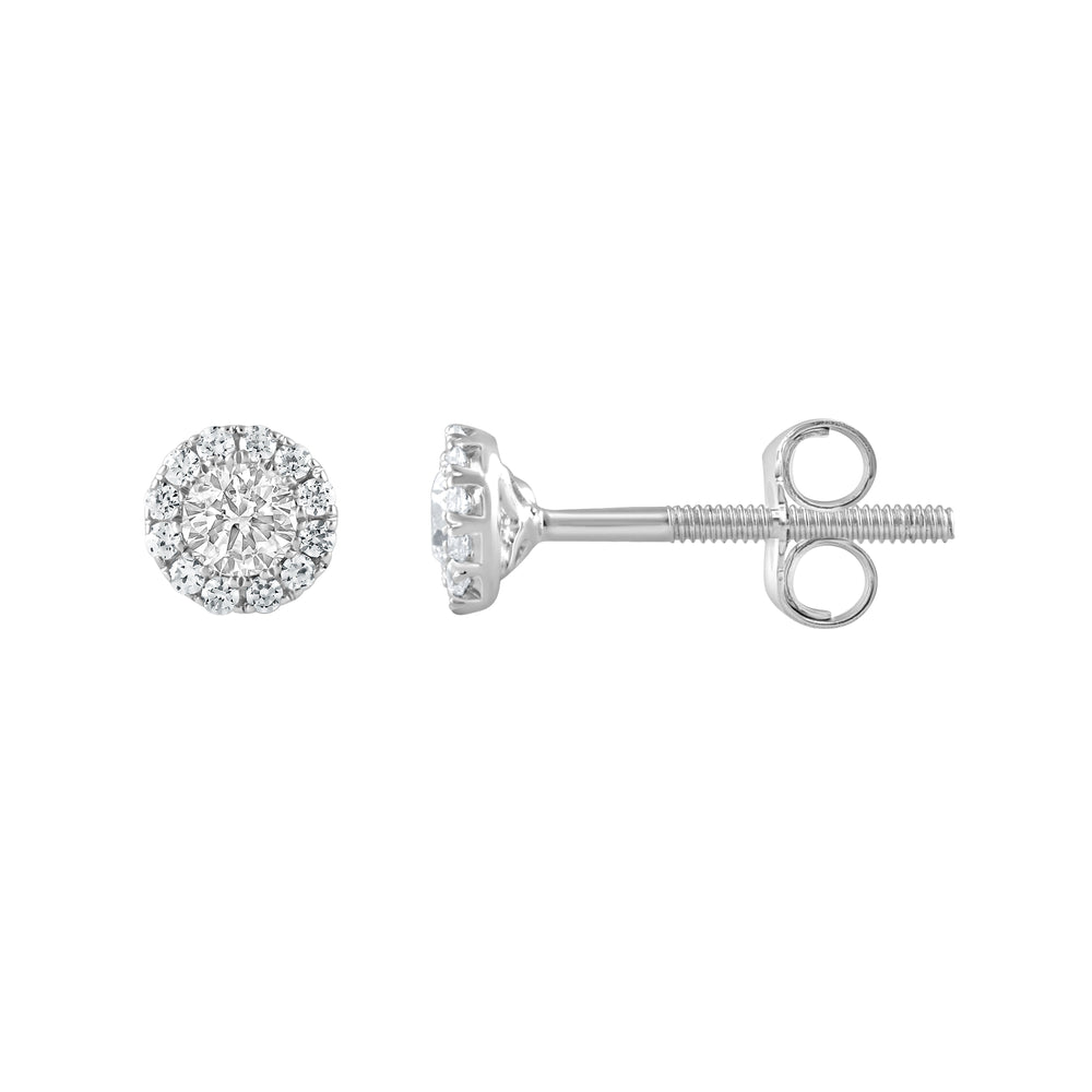 0.50 Carat Lab Grown Sterling Silver Diamond Halo Necklace And Earring  | Ashley Stewart