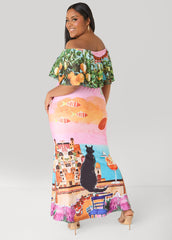 Printed Off The Shoulder Dress Multi | Ashley Stewart