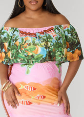 Printed Off The Shoulder Dress Multi | Ashley Stewart