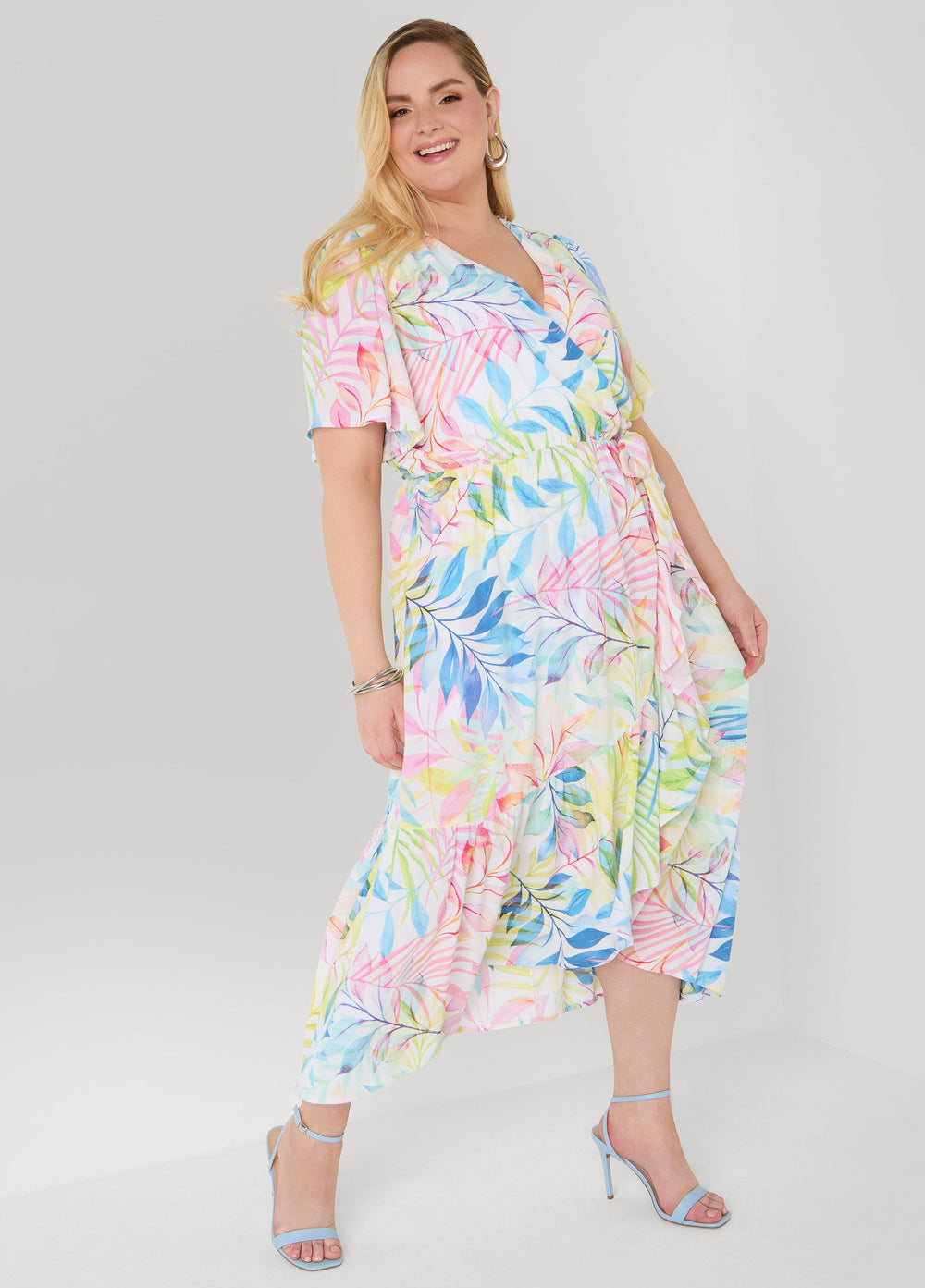 Faux Wrap Watercolor Floral Dress Multi | Ashley Stewart
