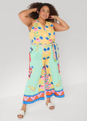 Cropped Floral Print Jumpsuit Multi | Ashley Stewart