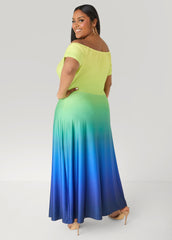Off The Shoulder Ombre Maxi Dress Caribbean Sea | Ashley Stewart
