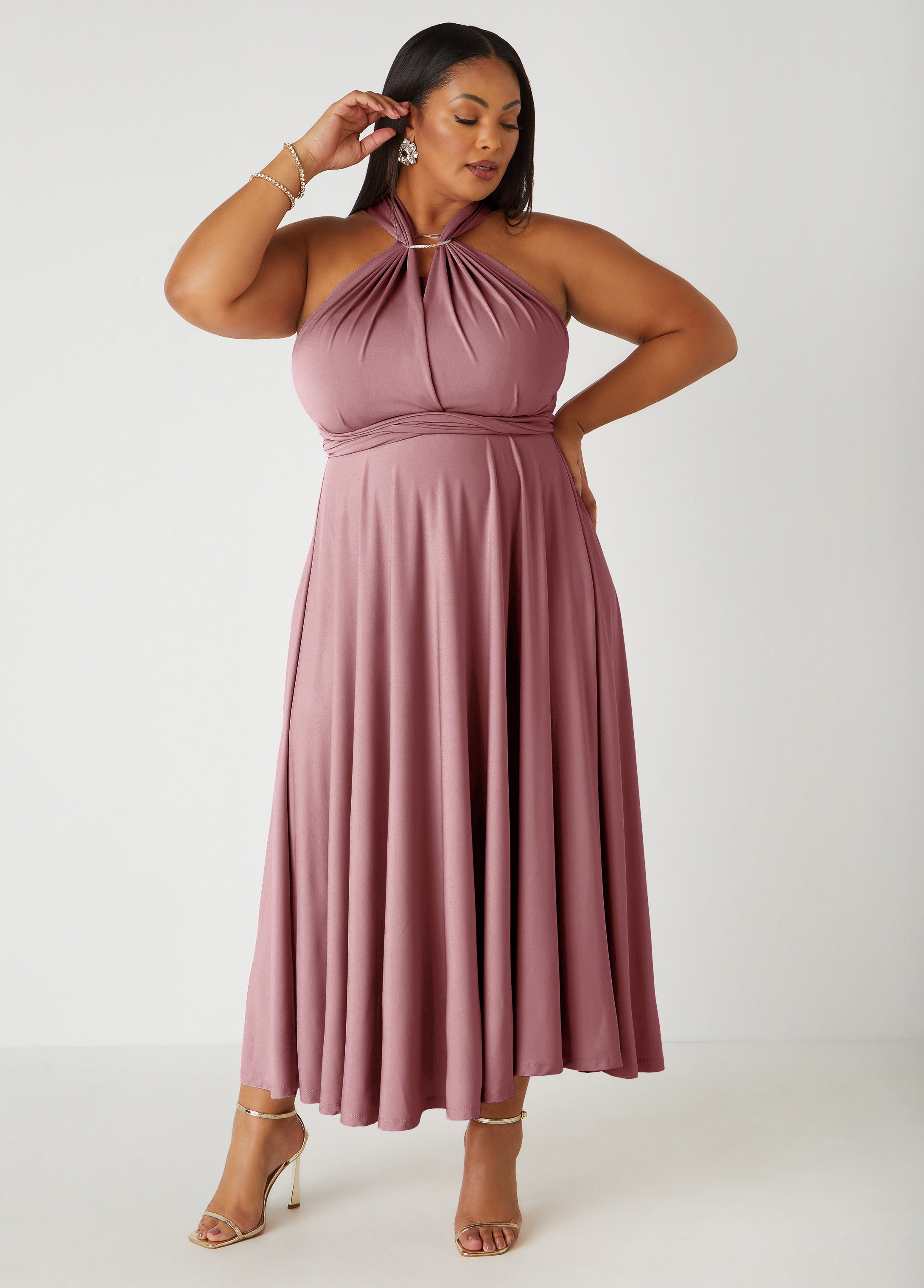 Convertible Multi Way Maxi Dress Blush | Ashley Stewart