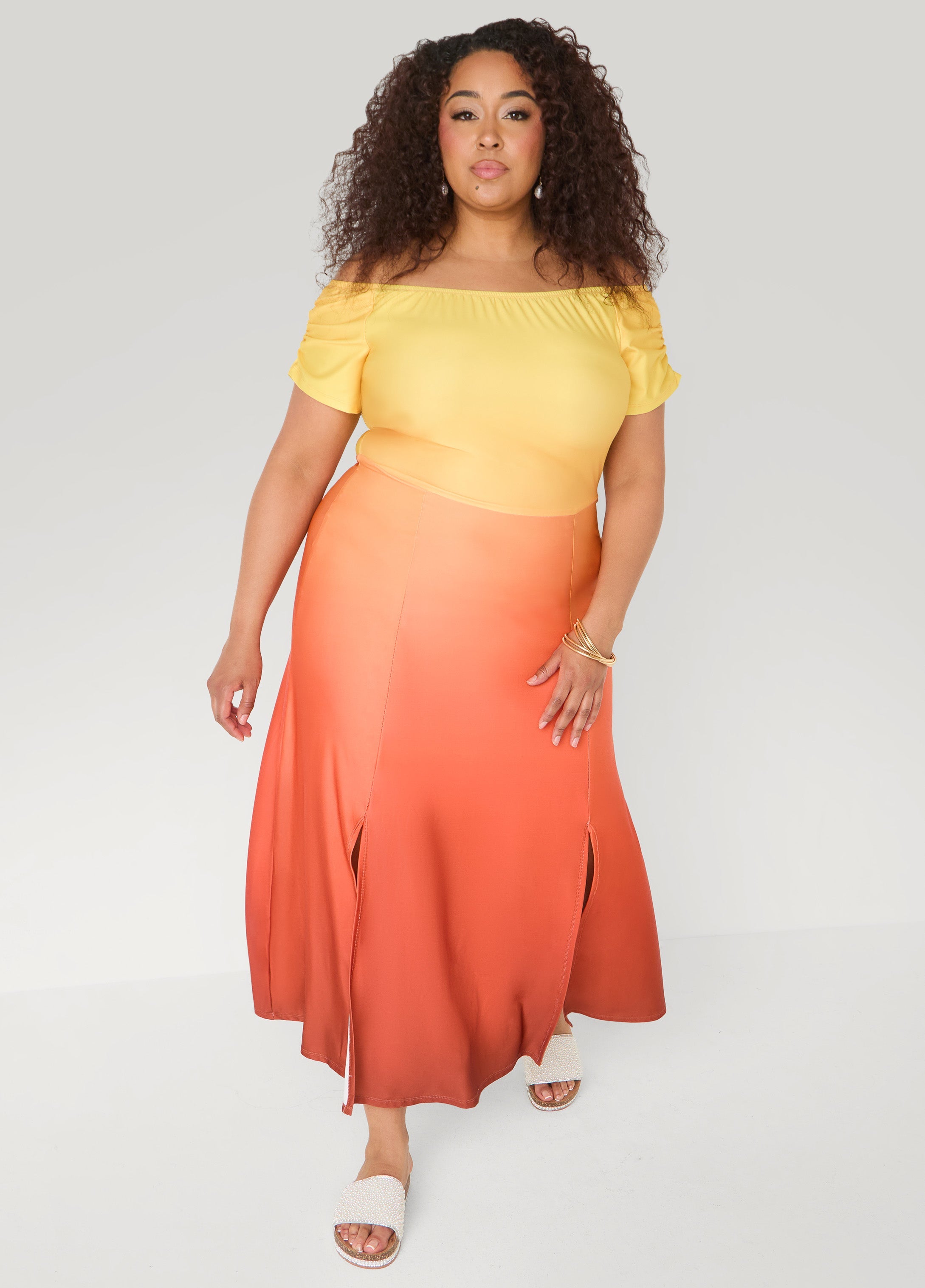 Tall Ombre Off The Shoulder Maxi Dress Persimmon Orange | Ashley Stewart