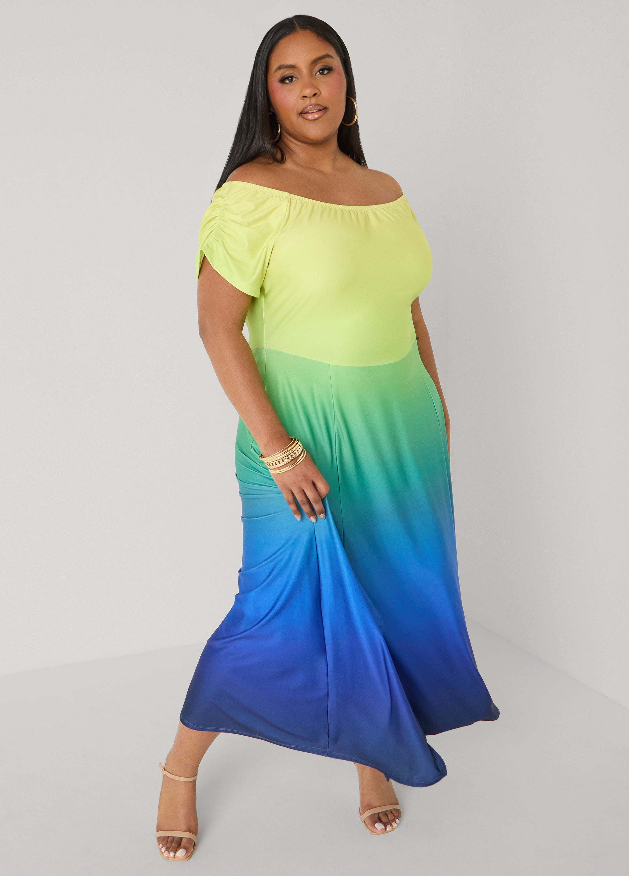 Tall Ombre Off The Shoulder Maxi Dress Persimmon Orange | Ashley Stewart