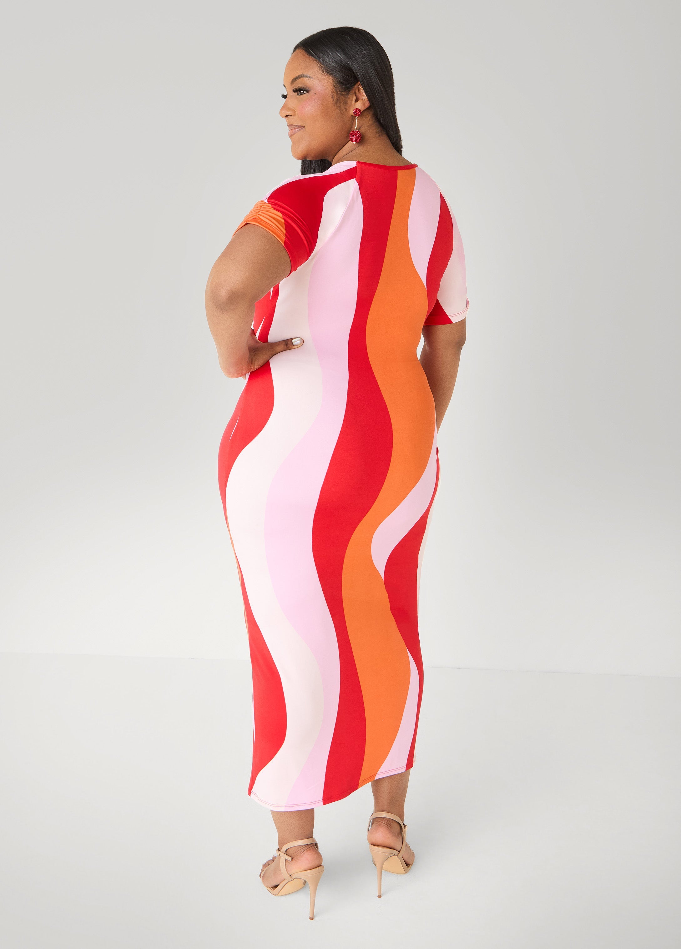 Ruched Swirl Print Maxi Dress Multi | Ashley Stewart