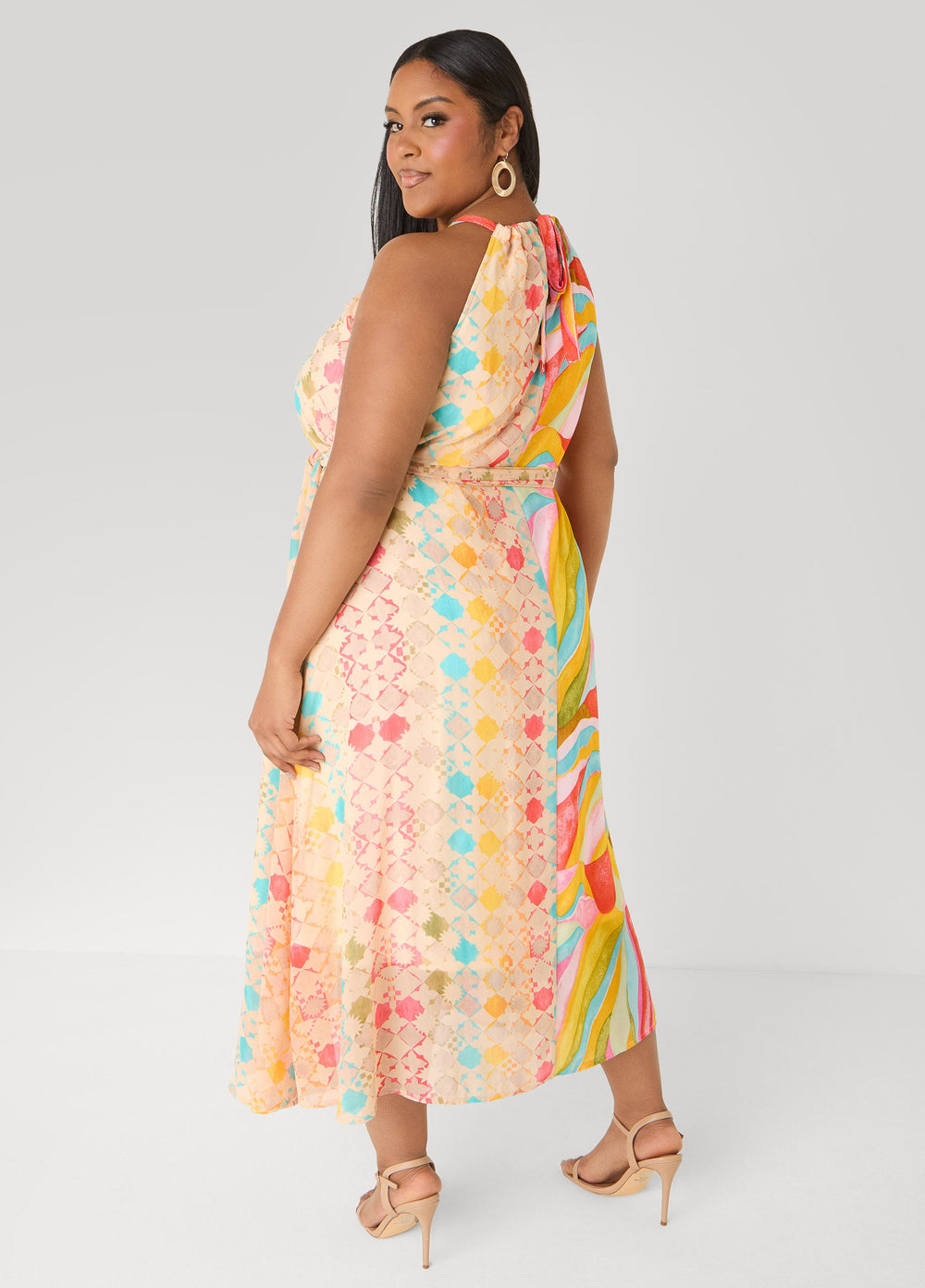 Belted Scarf Print Maxi Dress Multi | Ashley Stewart