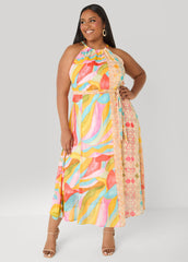 Belted Scarf Print Maxi Dress Multi | Ashley Stewart
