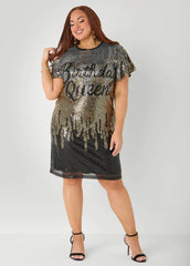 Birthday Queen Ombre Sequin Dress Black Combo | Ashley Stewart