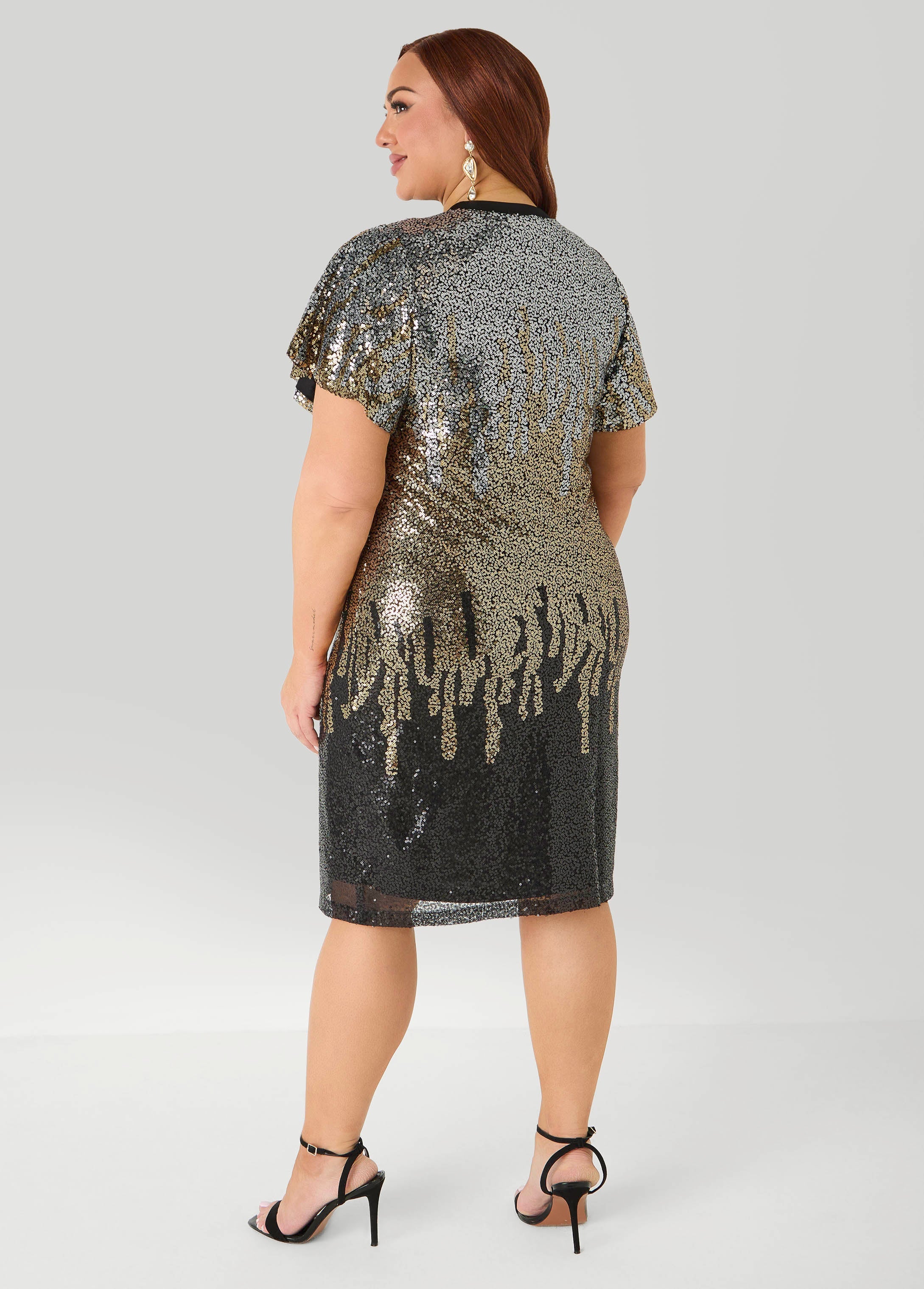 Birthday Queen Ombre Sequin Dress Black Combo | Ashley Stewart