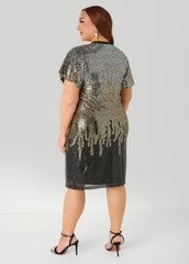 Birthday Queen Ombre Sequin Dress Black Combo | Ashley Stewart