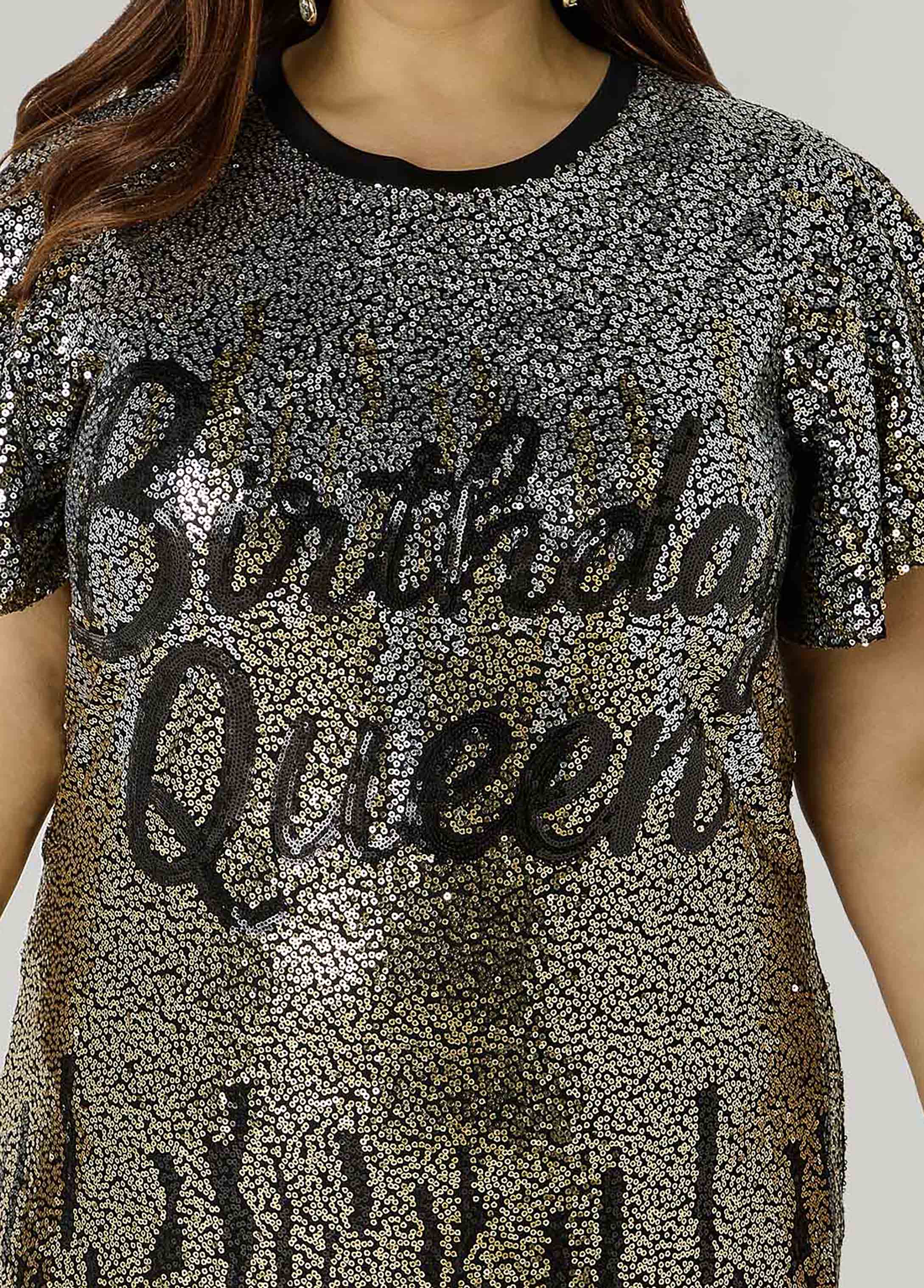 Birthday Queen Ombre Sequin Dress Black Combo | Ashley Stewart