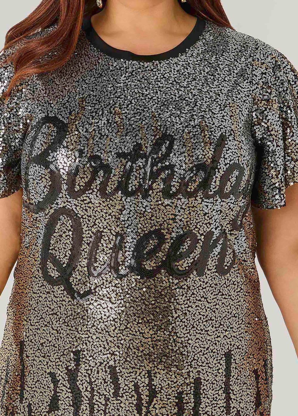 Birthday Queen Ombre Sequin Dress Black Combo | Ashley Stewart