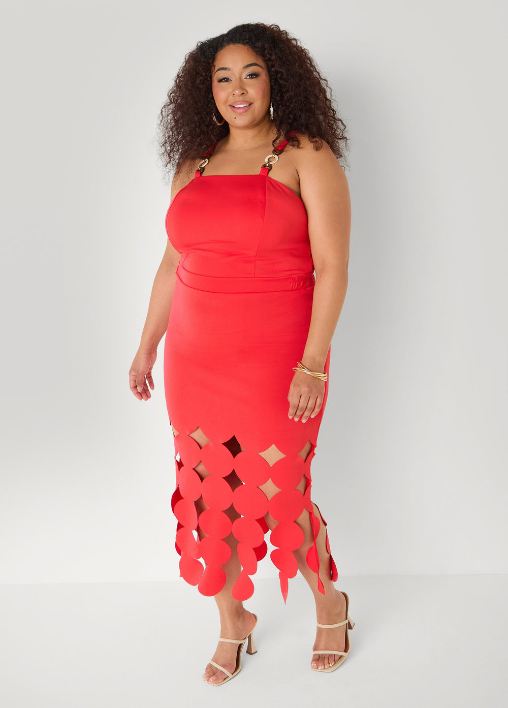 Cutout Embellished Bodycon Dress Poinsettia | Ashley Stewart