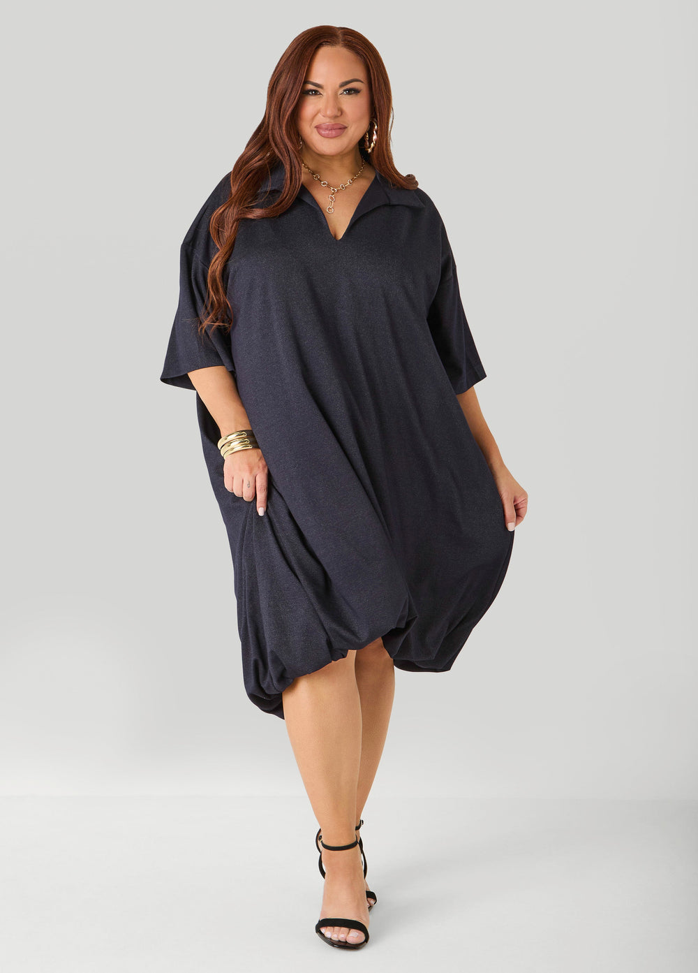 Denim Hi Low Bubble Dress Dk Rinse | Ashley Stewart