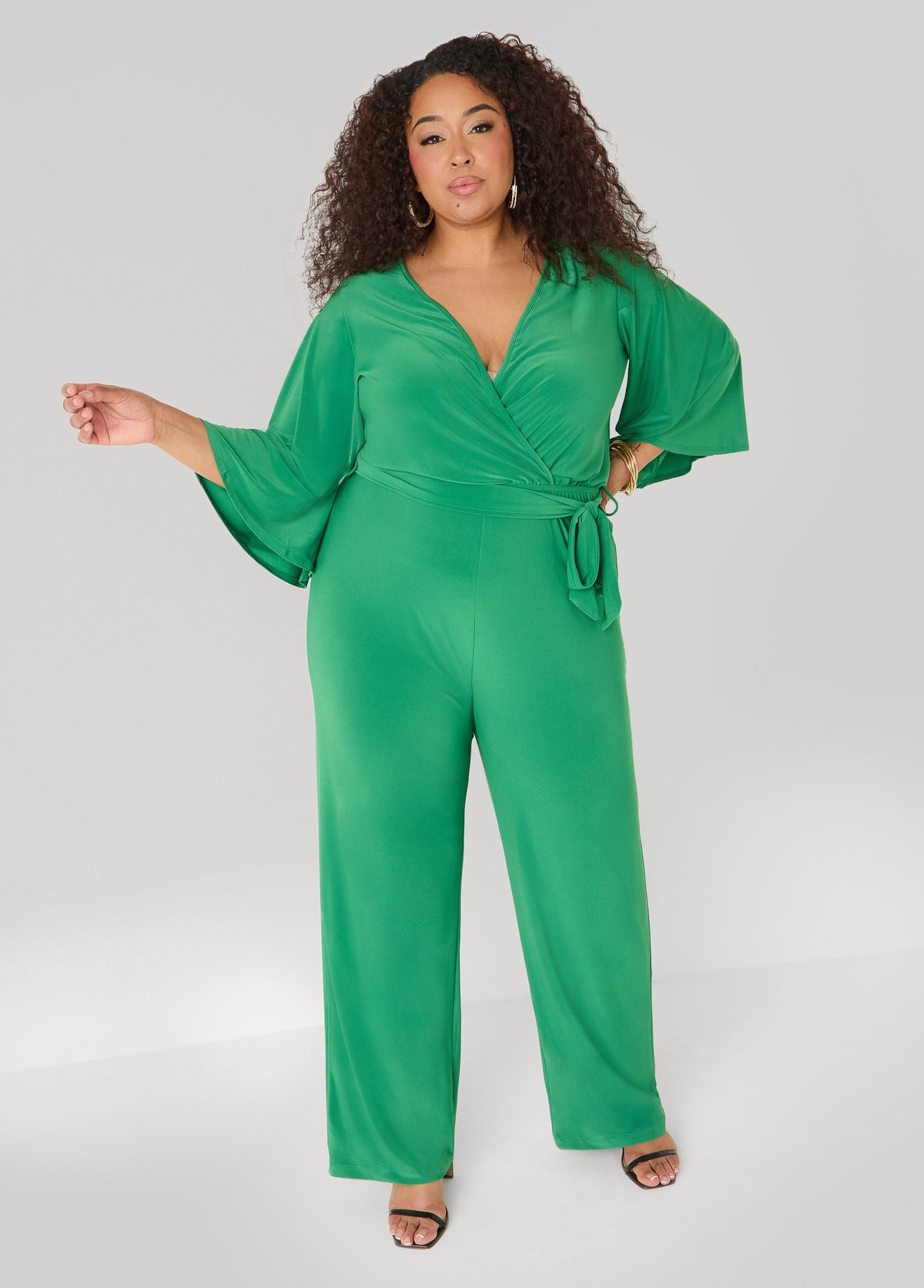Stretch Knit Faux Wrap Jumpsuit Amazon | Ashley Stewart
