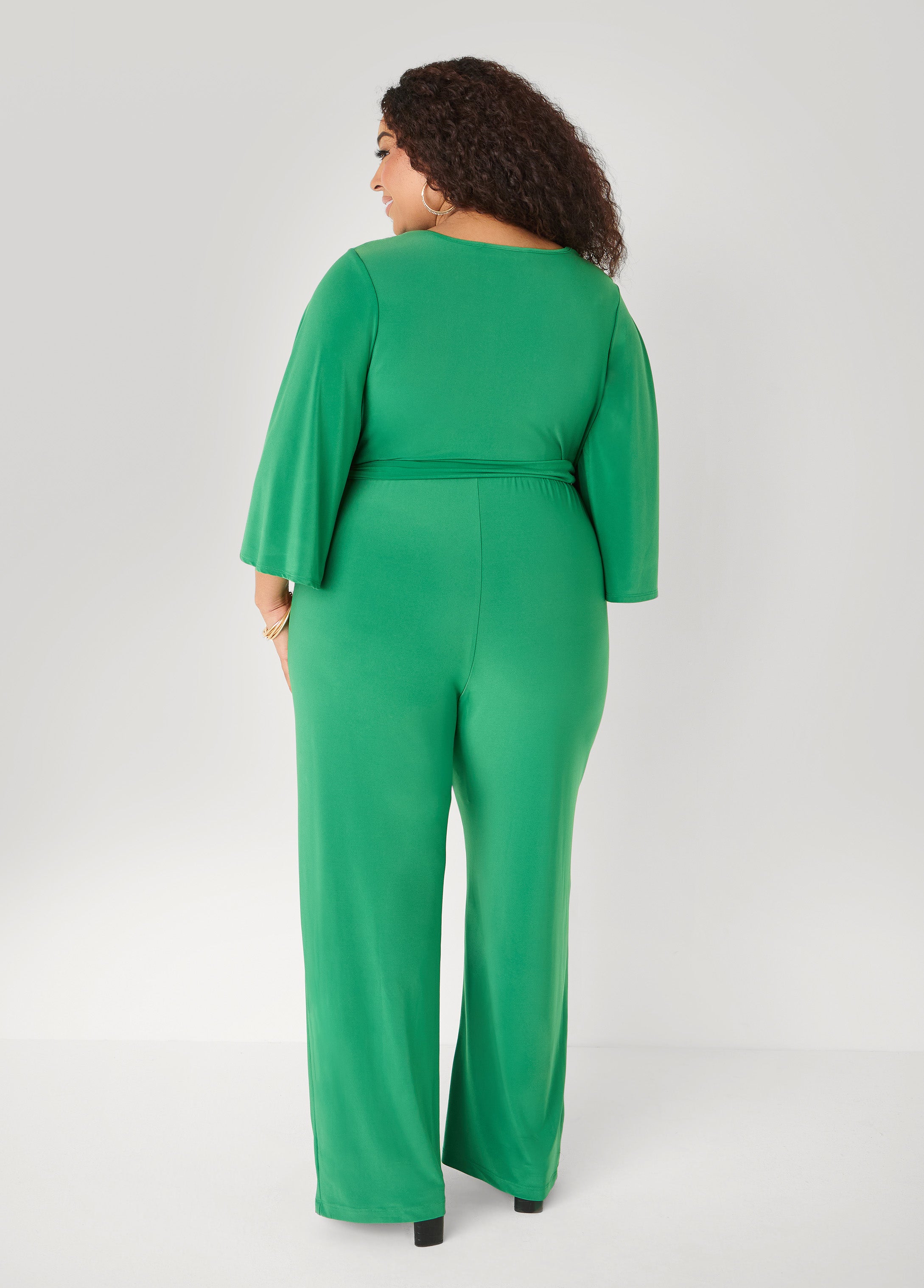 Stretch Knit Faux Wrap Jumpsuit Amazon | Ashley Stewart