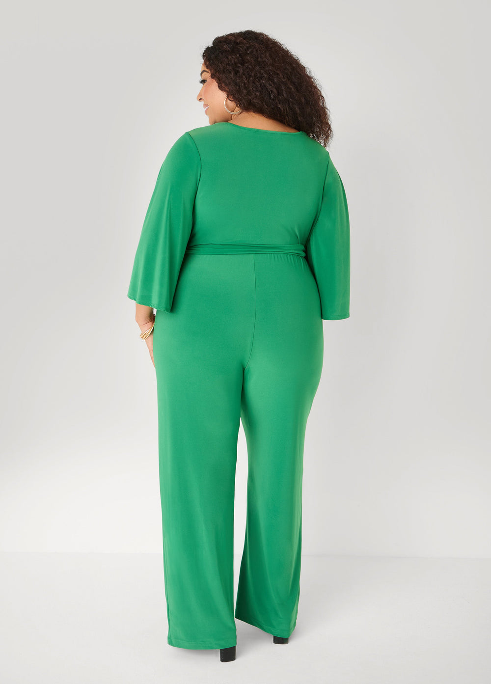 Stretch Knit Faux Wrap Jumpsuit Amazon | Ashley Stewart