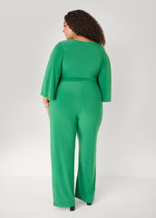 Stretch Knit Faux Wrap Jumpsuit Amazon | Ashley Stewart