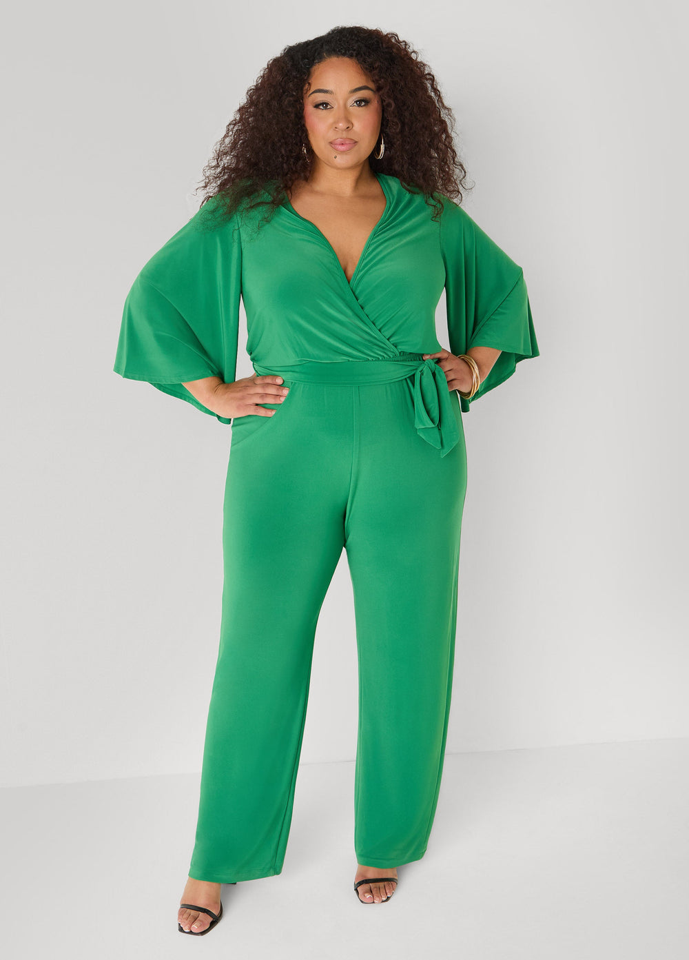 Stretch Knit Faux Wrap Jumpsuit Amazon | Ashley Stewart