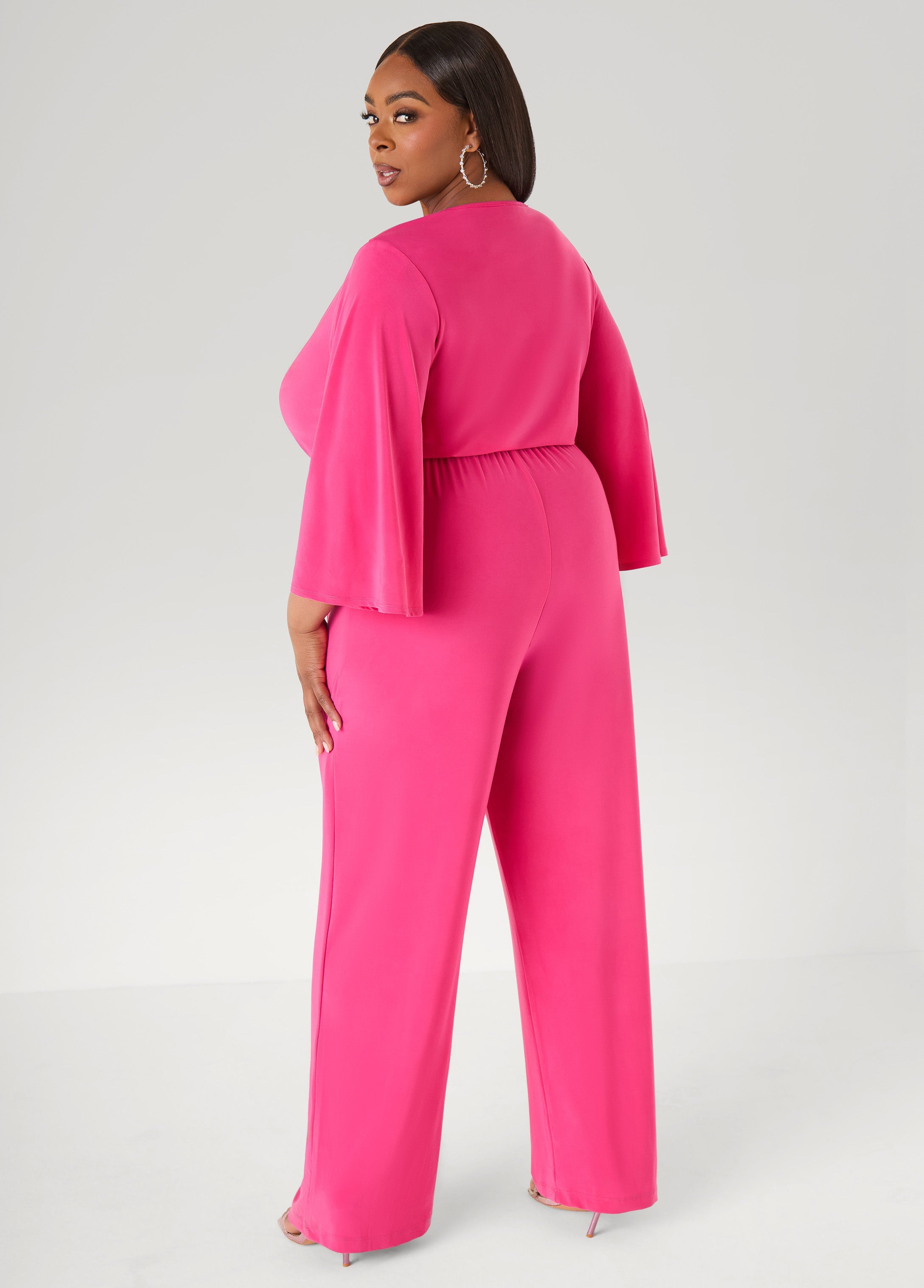 Stretch Knit Faux Wrap Jumpsuit Amazon | Ashley Stewart