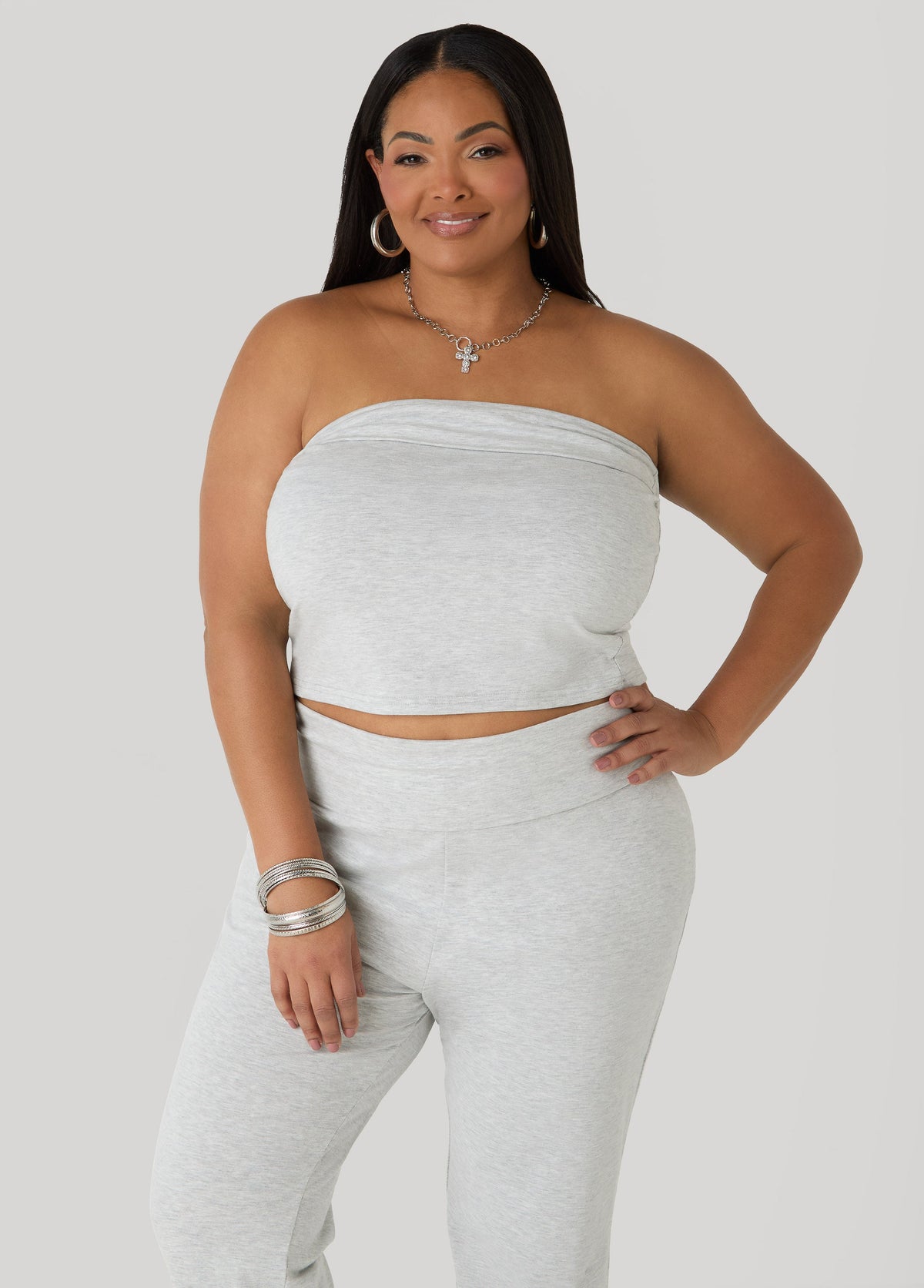 Foldover Tube Top Heather Grey | Ashley Stewart