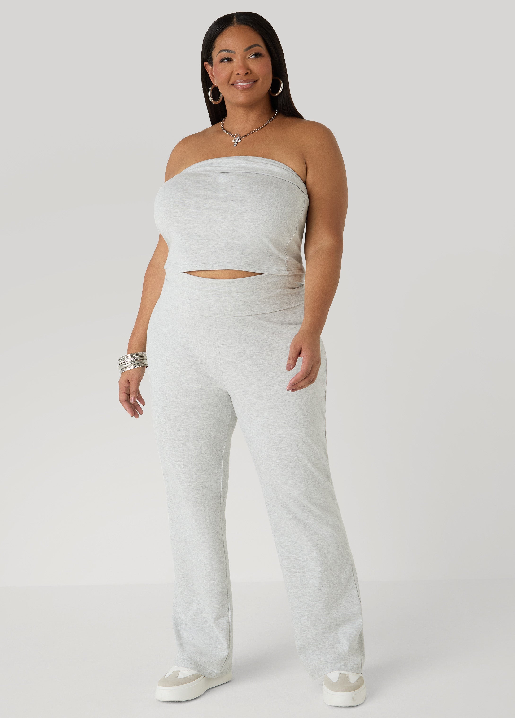 Foldover Tube Top Heather Grey | Ashley Stewart