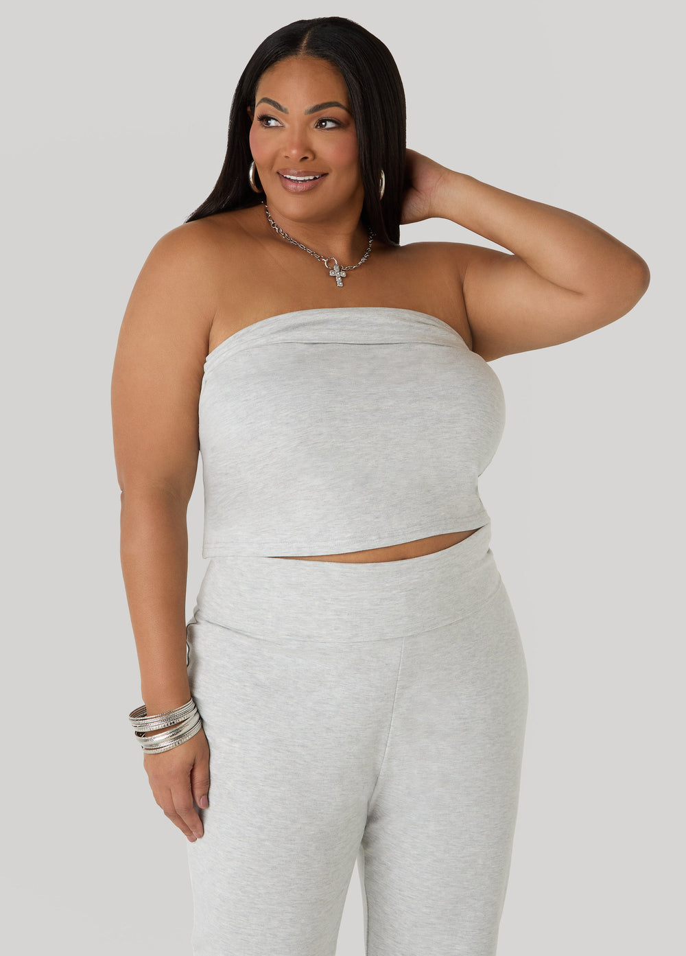 Foldover Tube Top Heather Grey | Ashley Stewart