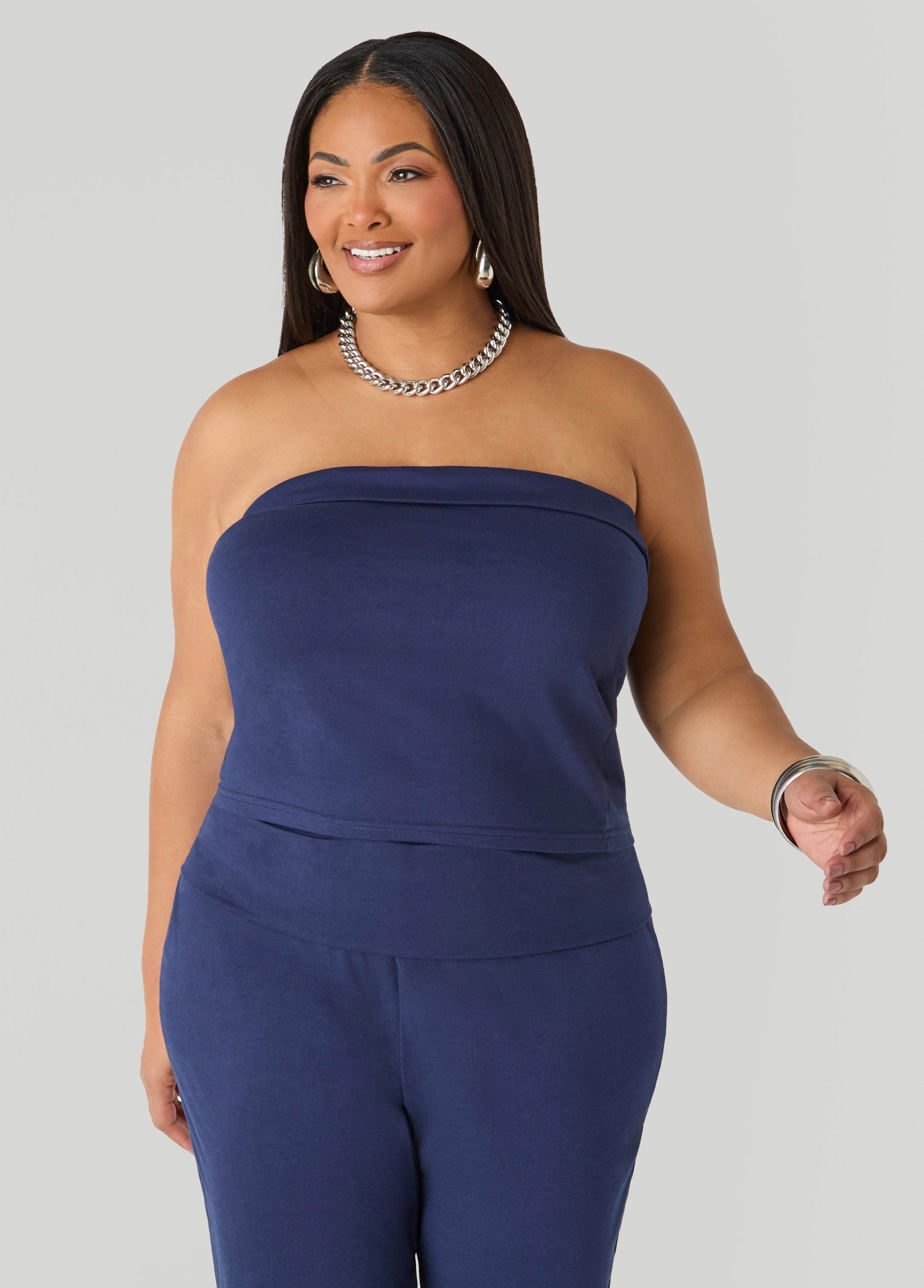 Foldover Tube Top Heather Grey | Ashley Stewart