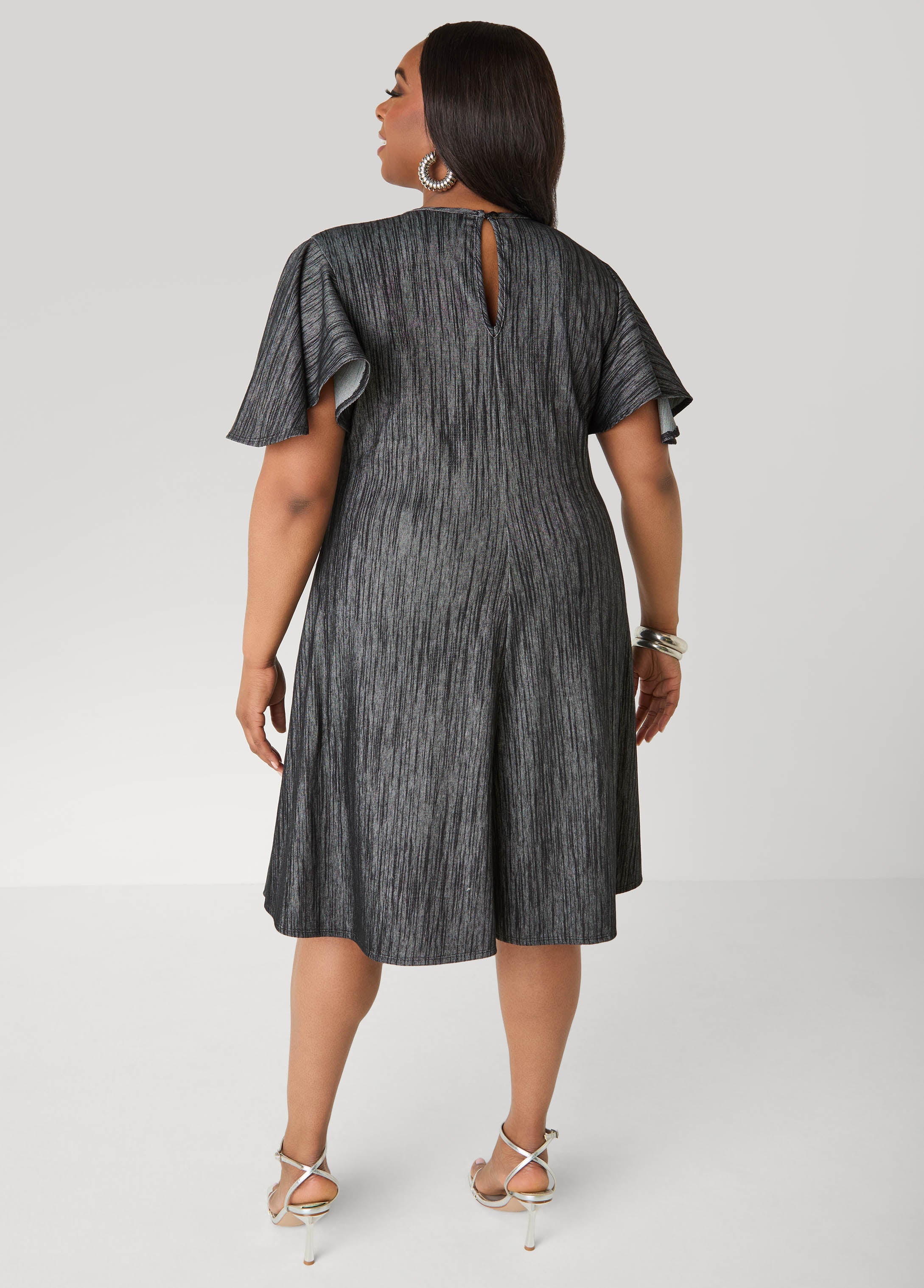 Cutout Textured Denim A Line Dress Denim | Ashley Stewart