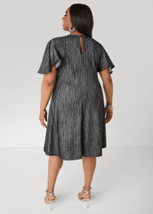 Cutout Textured Denim A Line Dress Denim | Ashley Stewart