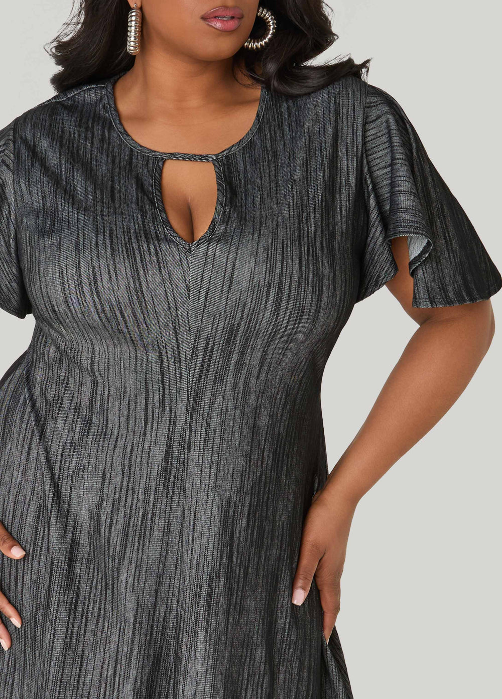 Cutout Textured Denim A Line Dress Denim | Ashley Stewart