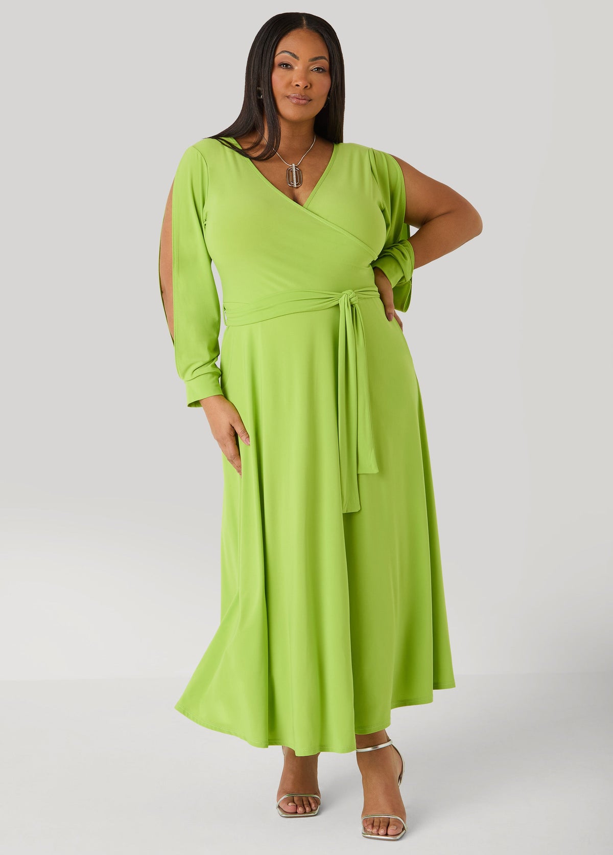 Tall Split Sleeve A Line Maxi Dress Macaw Green | Ashley Stewart