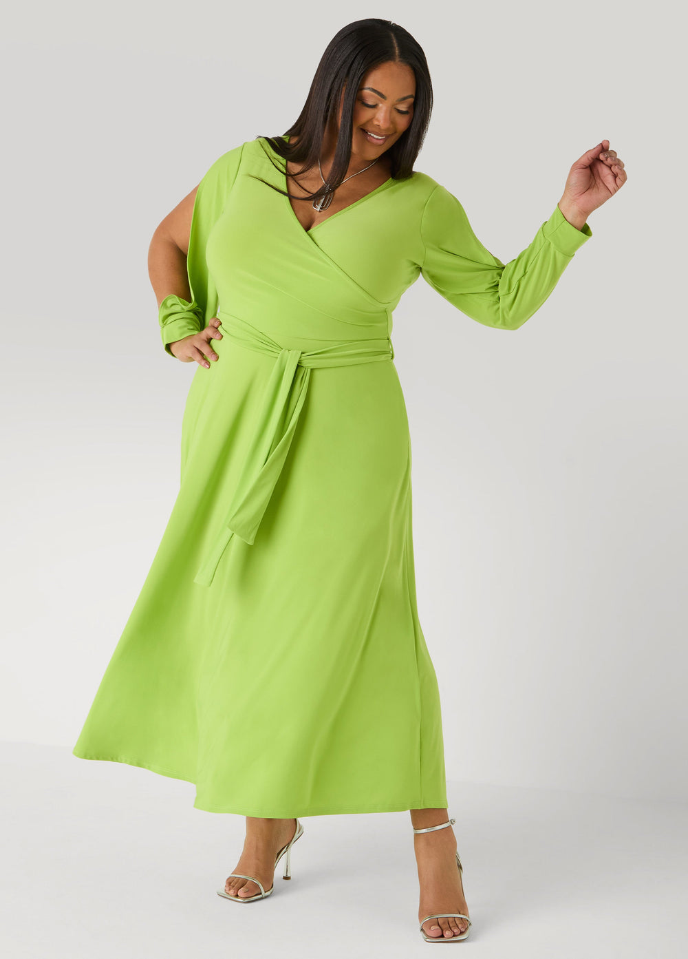 Tall Split Sleeve A Line Maxi Dress Macaw Green | Ashley Stewart