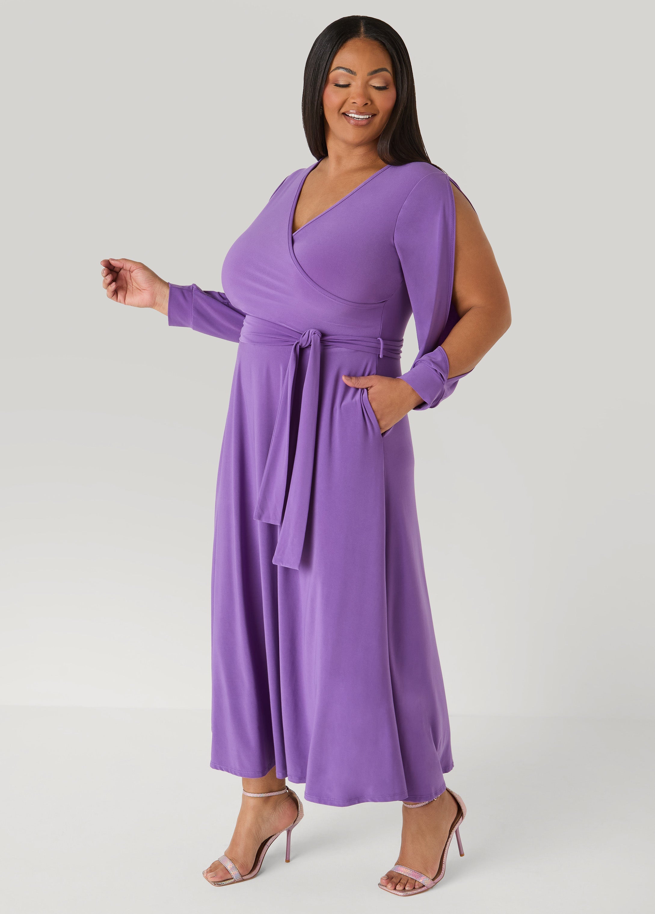 Tall Split Sleeve A Line Maxi Dress Macaw Green | Ashley Stewart