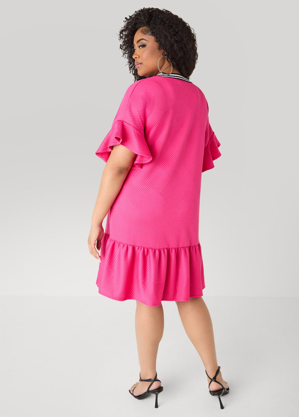 Ruffled Textured Babydoll Dress White | Ashley Stewart