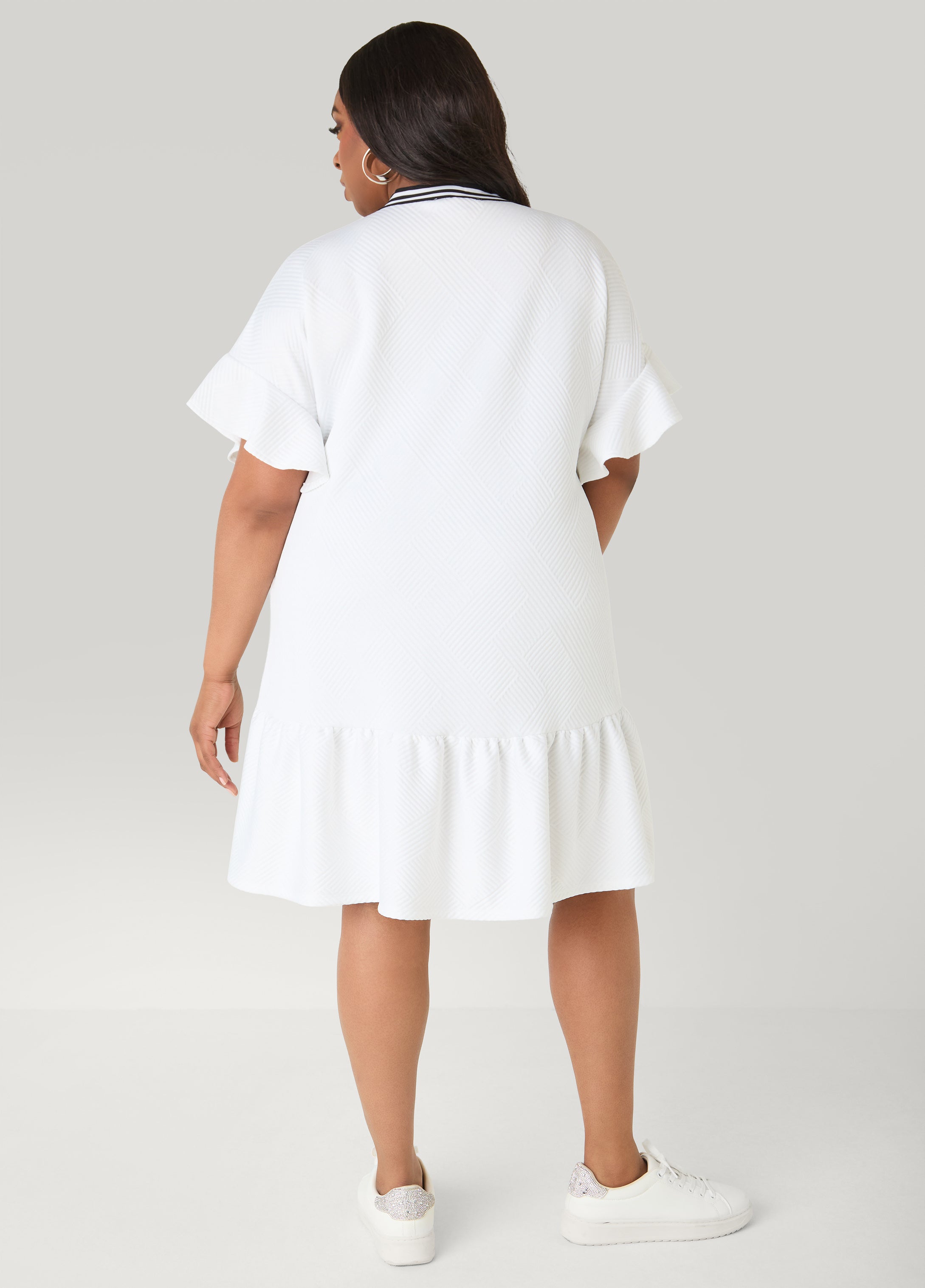 Ruffled Textured Babydoll Dress White | Ashley Stewart