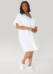 Ruffled Textured Babydoll Dress White | Ashley Stewart