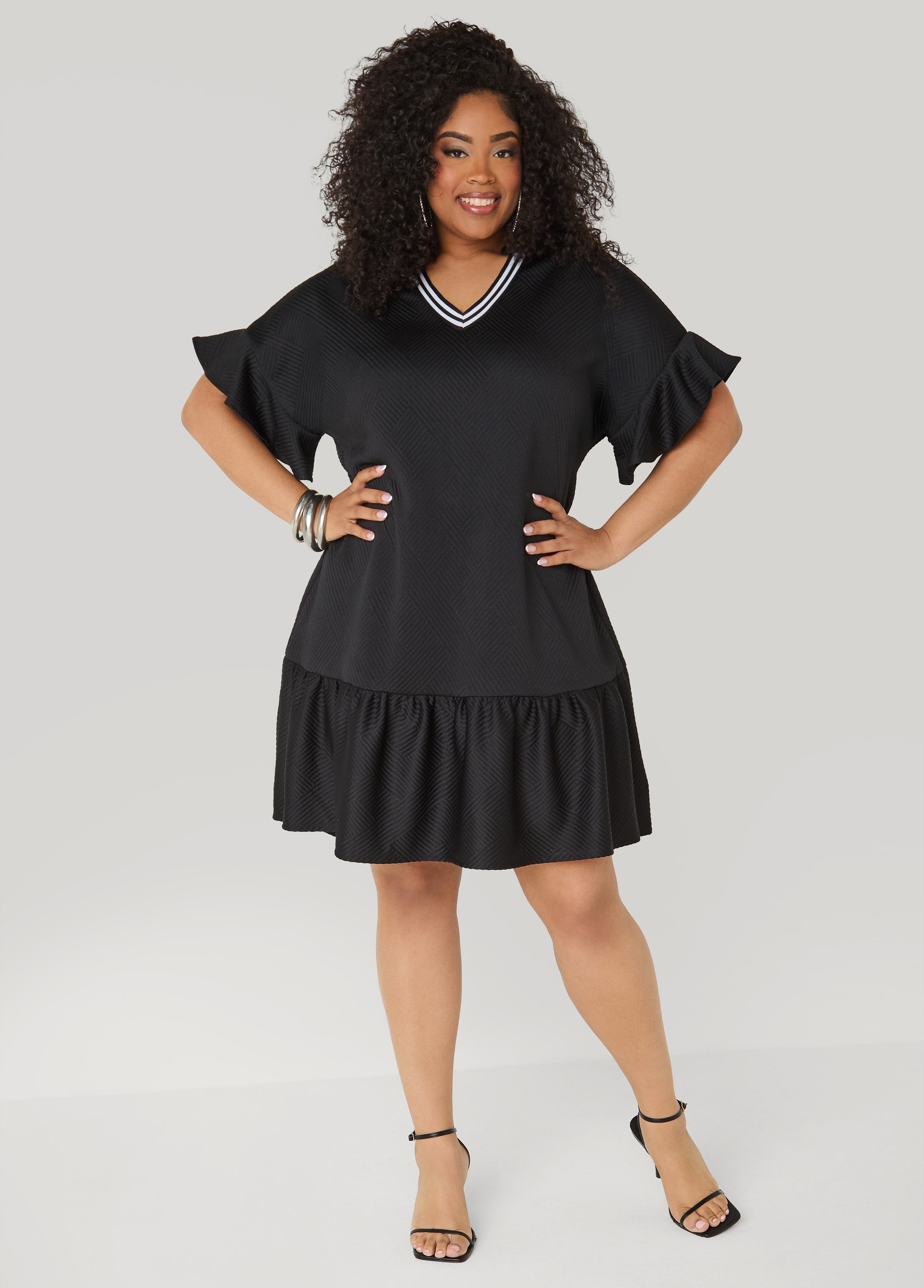Ruffled Textured Babydoll Dress White | Ashley Stewart