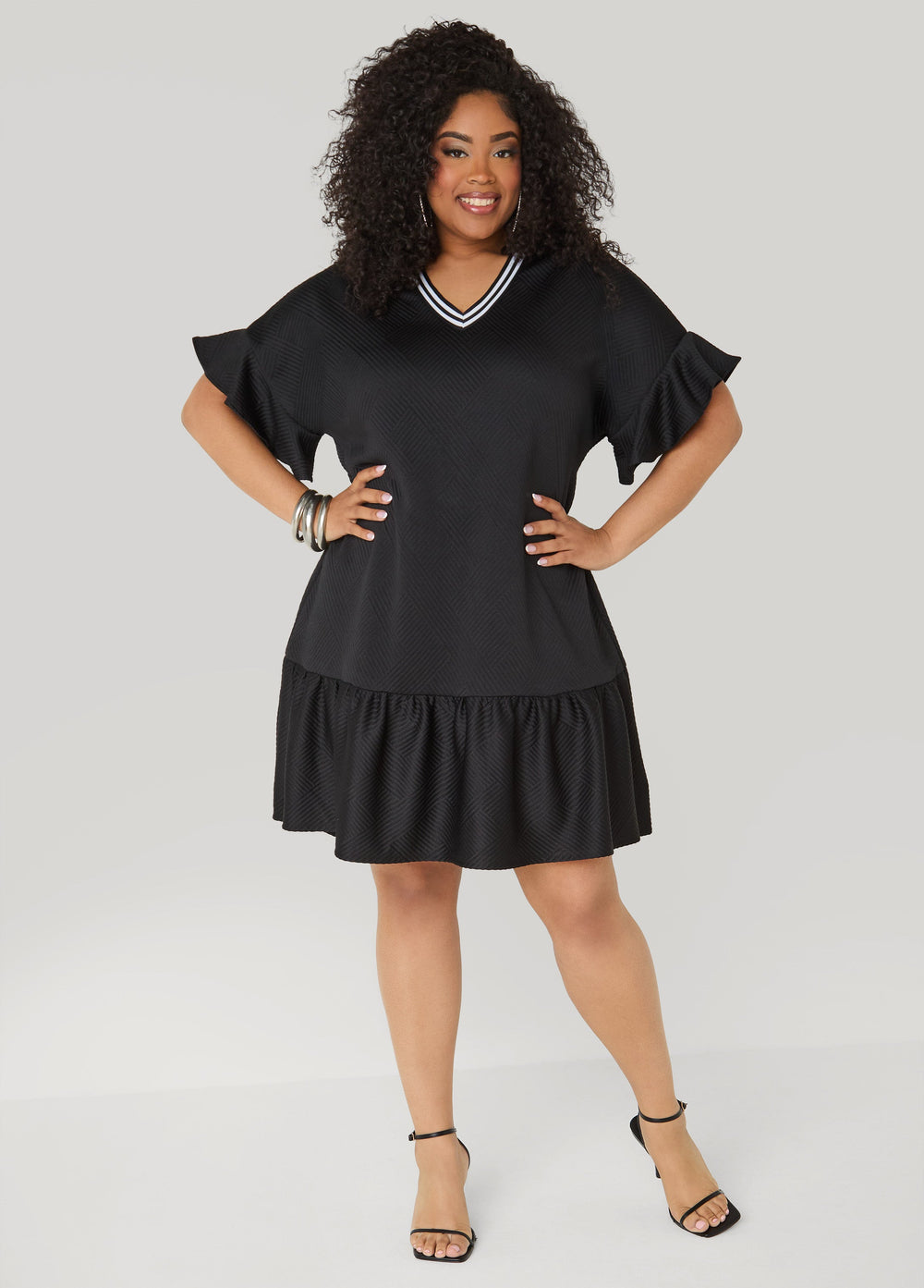 Ruffled Textured Babydoll Dress White | Ashley Stewart