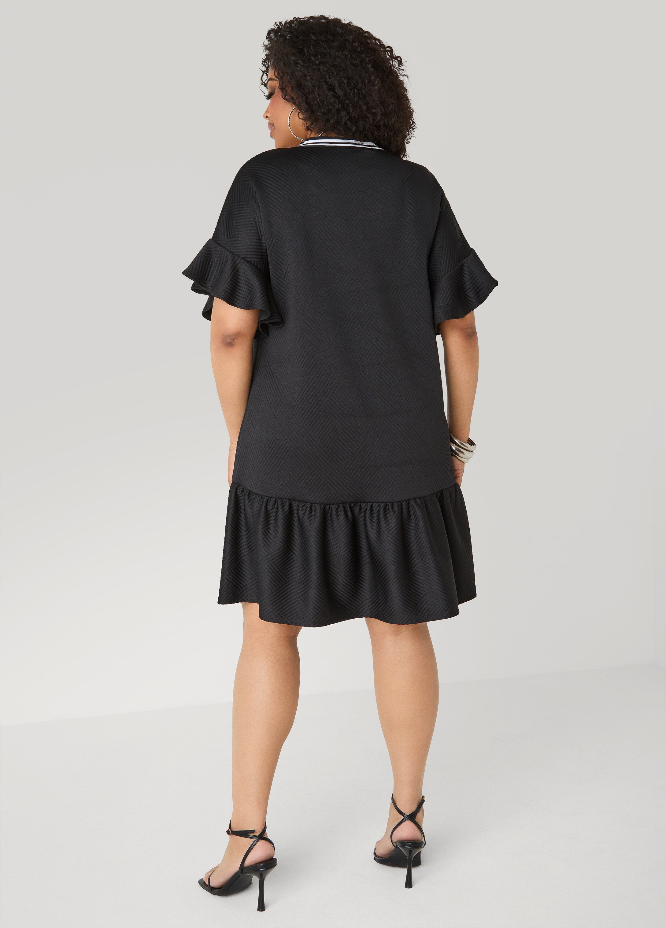 Ruffled Textured Babydoll Dress White | Ashley Stewart