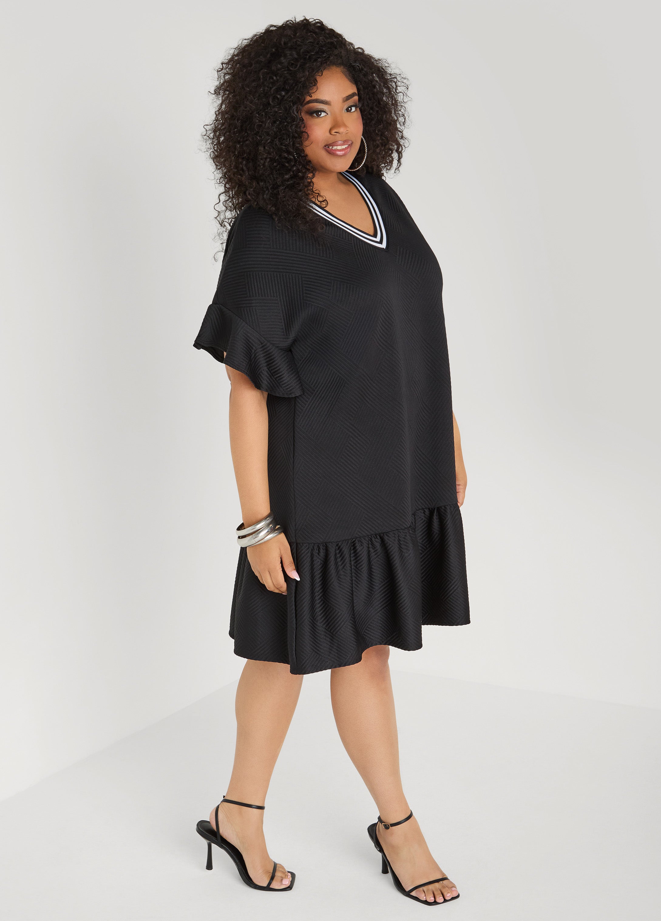 Ruffled Textured Babydoll Dress White | Ashley Stewart
