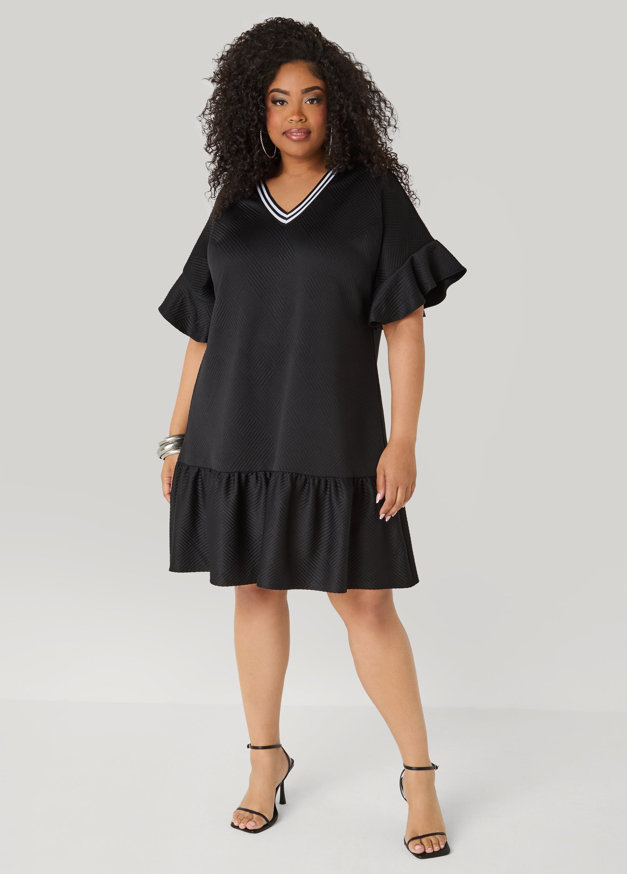 Ruffled Textured Babydoll Dress White | Ashley Stewart