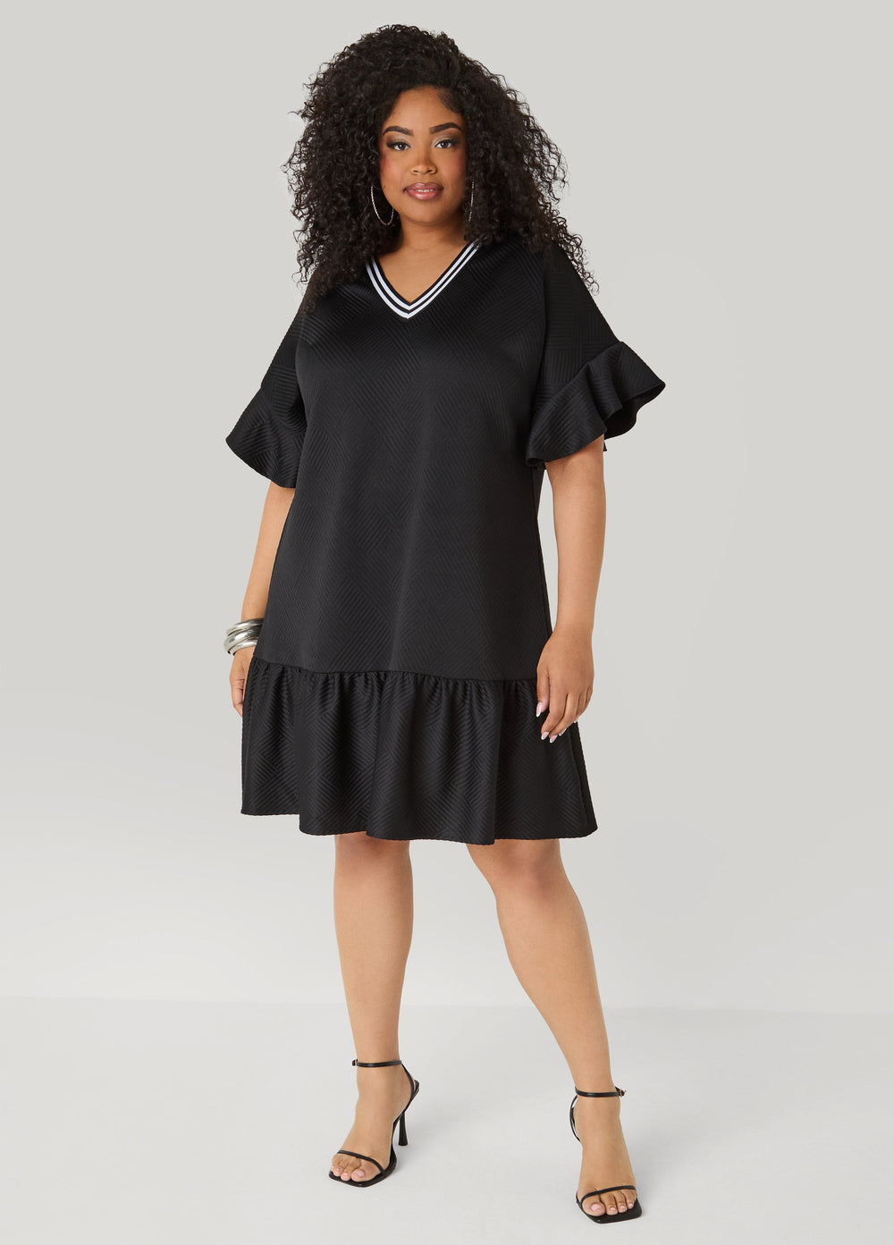 Ruffled Textured Babydoll Dress White | Ashley Stewart