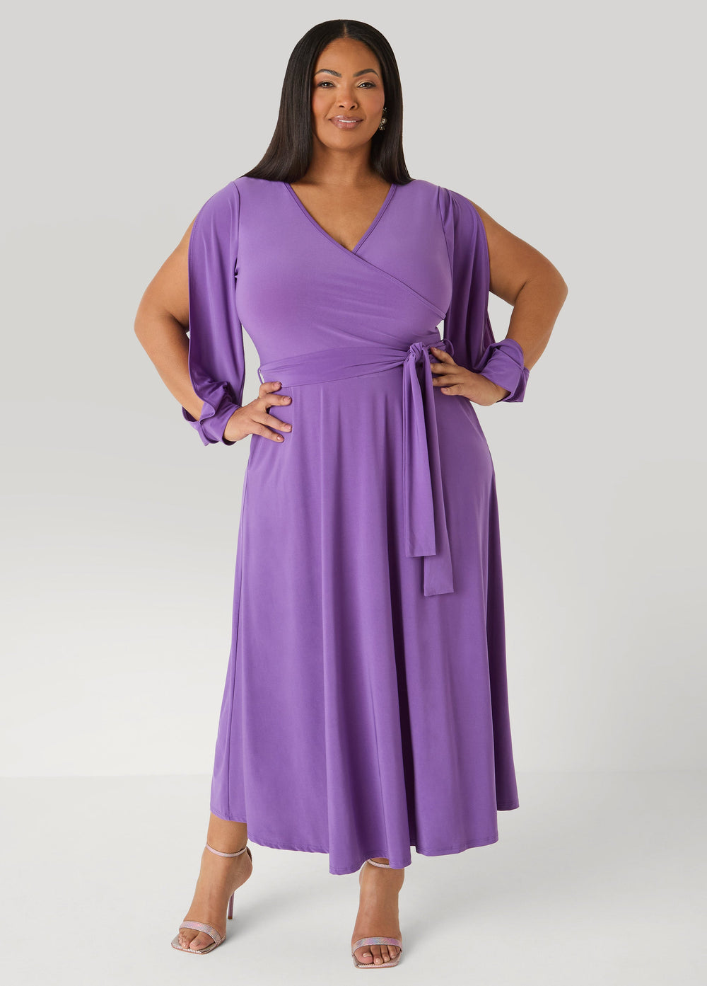 Split Sleeve A Line Maxi Dress Confetti | Ashley Stewart