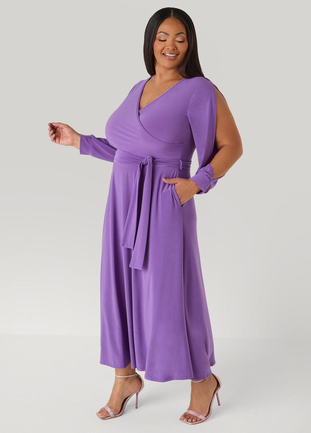Split Sleeve A Line Maxi Dress Confetti | Ashley Stewart
