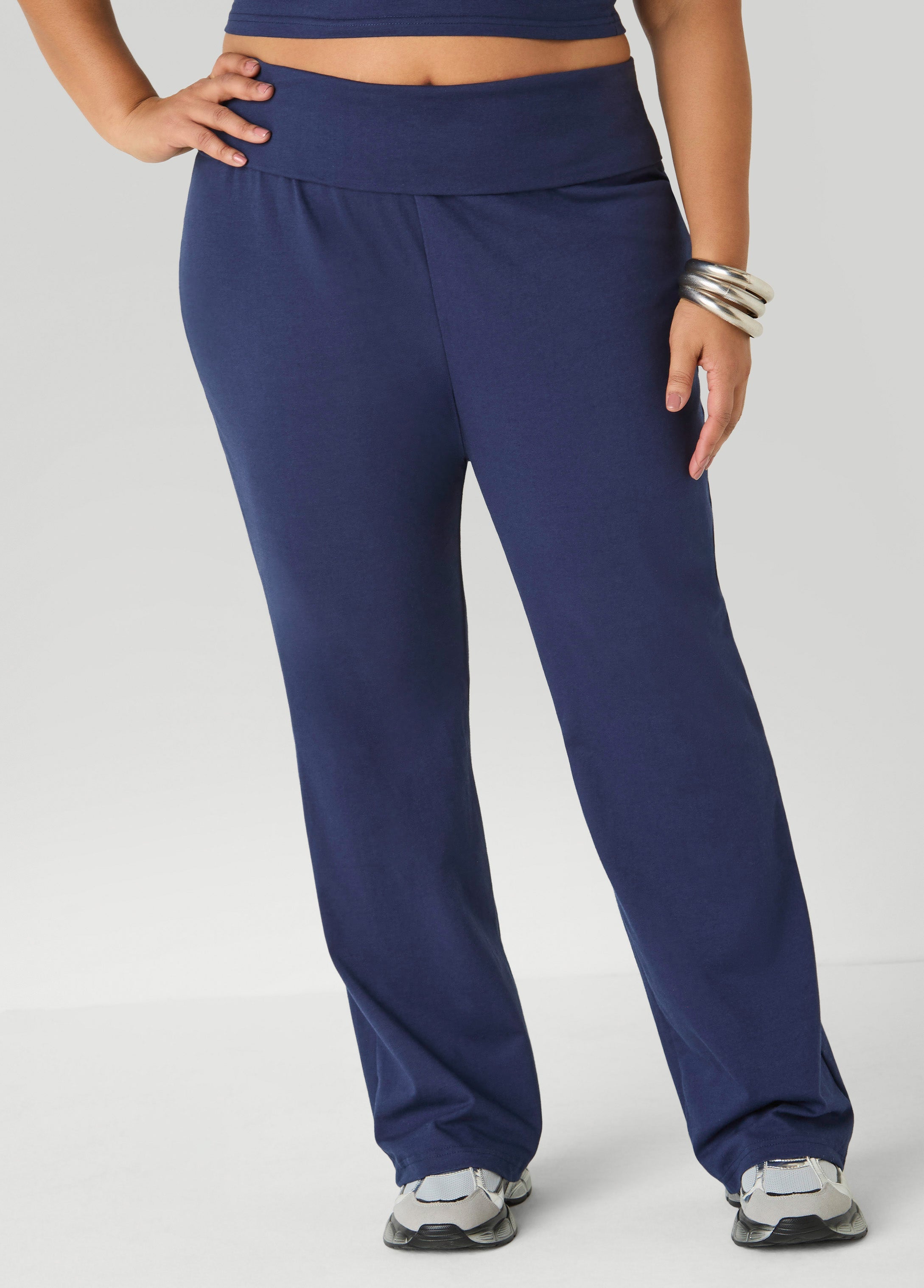 Foldover Straight Leg Pants Peacoat | Ashley Stewart