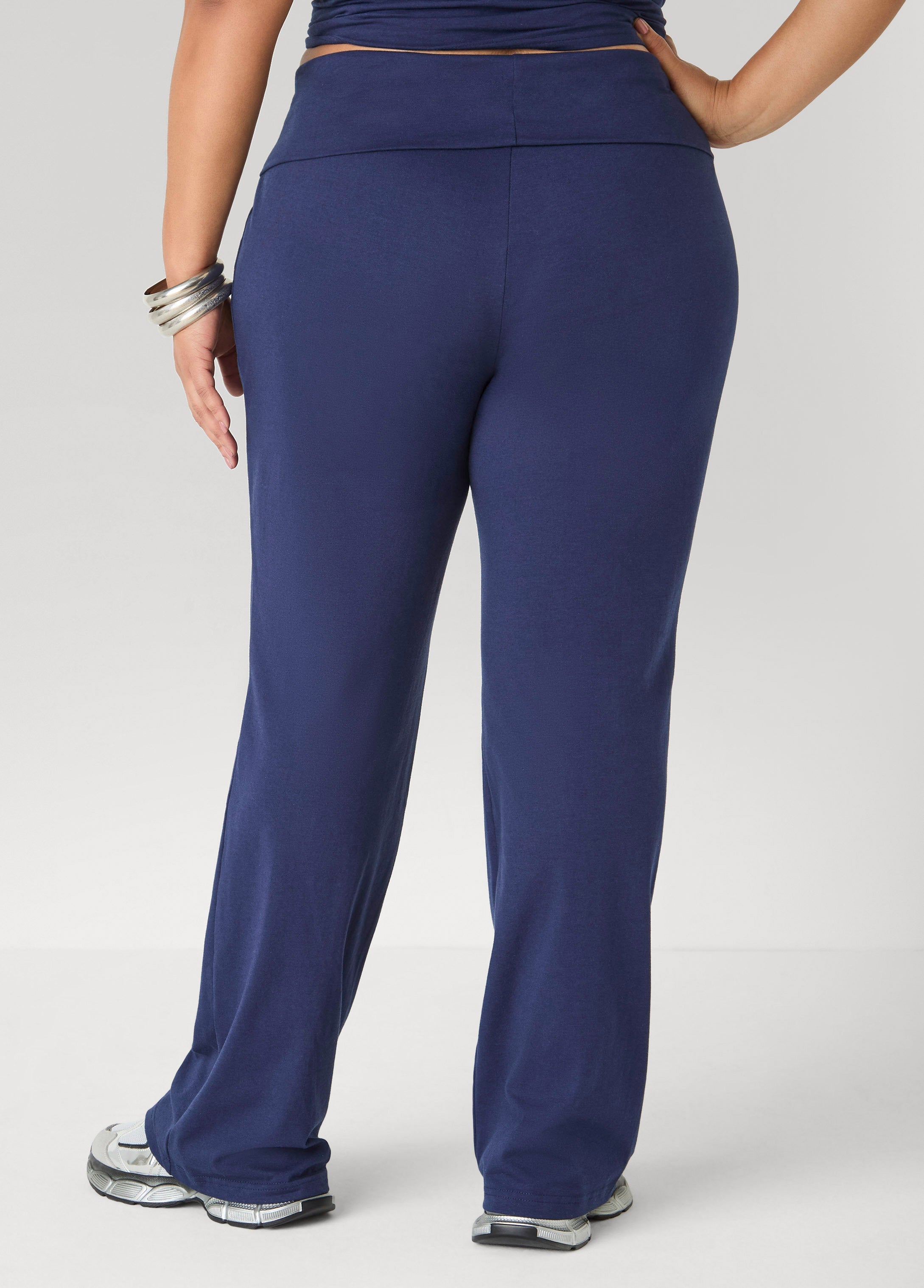 Foldover Straight Leg Pants Peacoat | Ashley Stewart